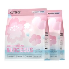 CUTEPOL 카사바 고양이모래 먼지없는 캣 리터 응고형 극세입자, 2.5kg, 2개, 벚꽃 향