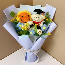 創意向日葵針織毛線花束, 藍色款送手提袋:如圖所示