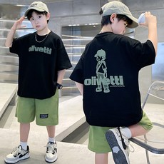 비비키드 주니어 남아 여름 상하복 세트 초중생 olivetti 모자소년 반팔티 초등생 반바지 세트 (6233)