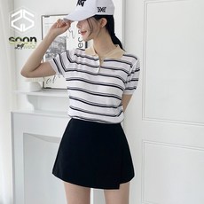 [순이야] S.여성 스트라이프 카라 골프 반팔티
