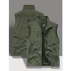 남녀공용 캐주얼 베스트 야외활동용 가벼운스탠드칼라 멀티포켓 자수디테일 봄가을