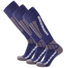 Pure Athlete 스키 양말 따뜻한 메리노 울 - 최고의 경량 얇은 스키 스노보드 양말 여성용 남성용(1쌍 - 실버/그레이 라지-XL), 3쌍 - 블루/실버