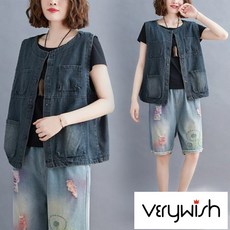 verywish 故事圓形牛仔布佳女性休閒牛仔布背心大尺寸女性