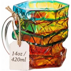 3D 스테인드글라스 책 모양 머그컵 420ml (14oz) - 두꺼운 유리로 된 책이 쌓인 디자인의 커피 머그컵 여성 남성 독자 작가 교사 및 사서에게 선물하기 좋은, 3D 스테인드글라스 책 모양 머그컵 420ml (14o