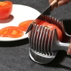 스테인레스 스틸 주방 핸드 오렌지 레몬 슬라이서 토마토 커팅 클립 과일 양파 KitchenItem Accessorie, 01 silvery