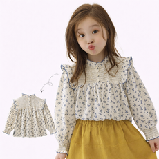 여아 블라우스 유아동 봄가을 긴팔 상의 프릴 카라 아동셔츠 키즈 셔링