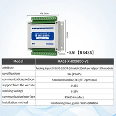 RS485 통신 MODBUS RTU 차동 아날로그 입력 데이터 수집 EBYTE MA01-XHXX-V2 시리즈 산업용 등급, 10 8AI