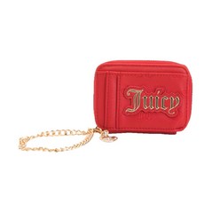 Juicy Couture Women’s Small Square Card Case Wallet with Gold Chain – Compact Zip Wallet Embossed