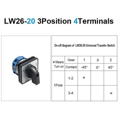 OMCH 1PCS 실버 접점 LW26-20/32/63 범용 스위치 3 위치 1-0-2 1/2/3/4 극 440V 4/8/12/16 터미널, 20A 4Terminals