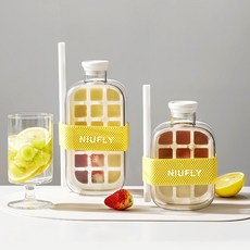 NIUFLY 2in1 얼음 트레이 휴대용 얼음컵 빨대 물병 실리콘 얼음틀 원터치 얼음 메이커, 1개, 흰색