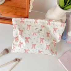 印花蝴蝶結化妝包 便攜式保養品收納袋 可愛布藝收納包