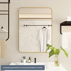 알루미늄 프레임 욕실 거울 벽걸이 형 화장실 세면대 화장 거울 화장실 세면대 직사각형 욕실 거울 세면대, Gold 50 70CM