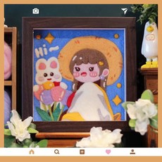 王子公主比耶少女DIY羊毛氈樂相戳戳框畫材料包閨蜜情侶生日禮物, 委屈小新,（非材料包）可更換相框顏色, 1個
