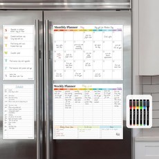 냉장고용 비자성 건식 지우기 캘린더 세트 - 14.5x11.5 재사용 가능한 월간 및 주간 6.5x11.5 메뉴 리스트 보드가 가장 매끄러운 표면에 달라붙습니다 6개의 마커 포함, Rainbow-2