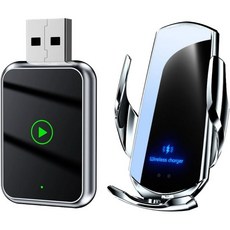 자동차 블루투스 iPhone Android Auto와 호환되는 무선 카플레이 어댑터 충전기 마운트 포함 핸즈프리 통신 내비게이션 음악 USB USB-C 포트가 있는 2017+