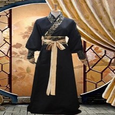 古裝男漢服俠客書生演出服 黑色銀邊大袖