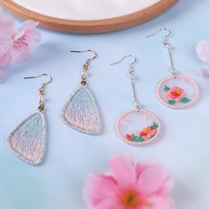 刺繡手工diy材料包 刺繡diy耳環手工自製作材料包古風初學者繡絲帶繡蘇繡繡花繡品, 1個, 扇舞秋風,可做兩對【材質包+仿竹刺繡】