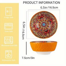 5인치 보헤미안 세라믹 그릇 디자인 꽃무늬 가능 사용 오븐 파스타에 수프 샐러드 리브드, 오렌지