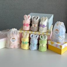 아크디 구디백 수건 답례품 세트, 8개, 리본 토끼