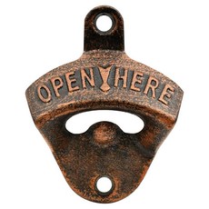 Luwanburg 50피스 병따개 벽 마운트 벌크 맥주 오프너 블랙 주철 나무 보드 포스트 테이블용, 앤티크 구리, 1