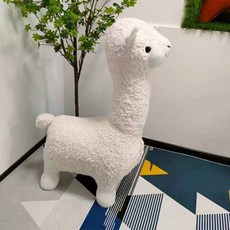 알파카 스툴 귀여운 라마 바퀴 체어 인테리어 장식 체어 인형, I. 순백 알파카두꺼운 양털, 대흰색-이동식및빨수있는부드러운두꺼운셰르파