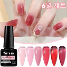 투명 쉬머 젤 네일 폴리시 누드 핑크 레드 젤리 젤 네일 폴리시 투명 쉬어 젤 폴리시 키트 소크오프 UV 젤 네일 키트 가정용 DIY 매니큐어 및 네일 아트, 빨간색, 6개, 7ml