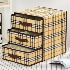 臺灣出貨 加厚收納盒內衣三層抽屜式粉色文胸盒內褲襪子折疊收納箱有內格子 QUPK, 三層三抽咖啡格子, 1個