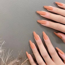 발레리나 롱네일 원컬러 인조손톱 네일팁 +양면테이프글루, 1개, 06_애쉬오렌지 반무광 발레리나쉐입