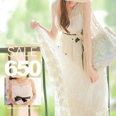 chao chao closet 金線刺繡蕾絲無袖長裙洋裝