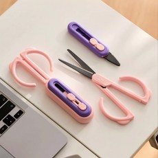 신테리어 안전한 언박싱 택배칼 2in1 칼 가위 세트 자석 부착형, 1개, 퍼플핑크