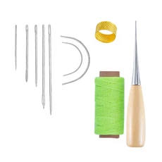 쿠쿠스토어 바늘이 있는 핸드 가죽 공예 도구 세트 왁스 스레드 코드 수리 송곳 및 골무 10 개, 08 4