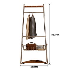 中古风不锈钢落地衣帽架卧室阳台家用简易置物架创意收纳挂衣架, 72