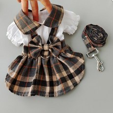 寵物JK裙 牽引繩組 泰迪博美比熊夏季薄款貓咪衣服, 灰格子領格子裙子,L衣長30胸圍38cm, 1個