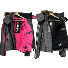 極度乾燥 Superdry 十周年紀念限量款外套 內刷毛、可拆毛帽 螢光粉紅飾條, 黑灰X銀Logo,XS, 1個