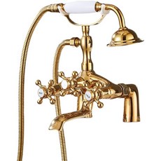 歐式仿古浴缸龍頭淋浴花灑套裝 黑色全銅立式雙把冷熱電話混水閥, 1個, P2-銀色湯勺手噴