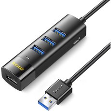 DiamondTiger USB 허브 4 포트 - 1.5m(5피트) 케이블이 있는 다중 3.0 허브 타입-C 전원 포트가 USB-C 스플리터 익스텐더 노트북 데스크톱 윈도, USB-A 3Ft