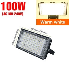 투광 반사판 스포트라이트 야외 방수 가로등 정원 외부 벽 차가운따뜻한 흰색, 7. 100W Warm White