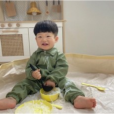 오보기 국산 아기 유아 전신 미술가운 방수가운 아트플레잉수트, 올리브