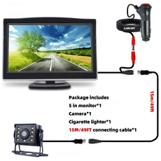 카메라 모니터주차용 유니버설 자동차 후방 카메라(5인치 모니터 포함) 트럭용 CCD HD 화면 LED 야간 투시, 03 15M Cable system