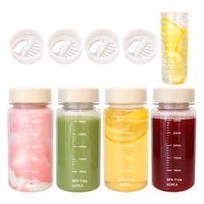 附刻度Tritan健康計量水瓶 4入 + 流量調節瓶蓋 4入 + 濾茶網 1入, 奶油色, 1個