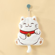 【俊購商城】新款卡通招財貓擦手巾 可掛式兒童掛巾 珊瑚絨加厚 廚房衛生間擦手布, 白色猫, 1個