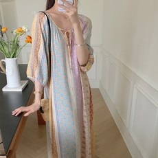 허블리 여성 롱 원피스 휴양지 홈웨어 체형커버 홈드레스
