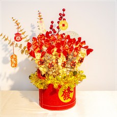 過年發財小禮籃 財運爆發 輕巧包爆米花18入 拜拜禮籃 新居入宅 新年佈置 春節裝飾 開工祈福 拜拜供品, 小禮籃-馬年春來福到輕巧包爆米花18入, 1件