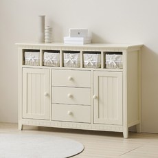 밀키웨이 아쿠아 원목 도장 라탄 와이드 수납장