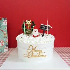 (화이트생크림) 케익위즈 크리스마스 케이크 만들기 세트 원형트리산타 DIY 키트, 1세트, 318g