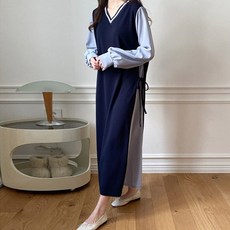 보리 여성용 요요 오버핏 롱 브이 원피스 빅사이즈 임부복 a752