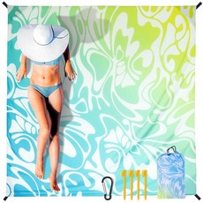 HIHOHO 해변 담요 방수 모래 방지 엑스트라 라지 비치 매트 200.7 x 210.8cm(79 x 83인치)/304.8 x 274.3cm(120 x 108인치) 1-8세 성, 79" X 83"（1~3 person）, 빅 플라워-블루 그린 그라데이션, 1개