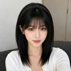 지비킹 여성 정수리 가르마 앞머리 수제 100% 인모가발 머리띠가발 부분가발, 1개, 자연블랙