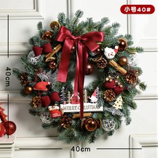 聖誕掛件熱銷聖誕節裝飾50cm花環倒掛酒店櫥窗商場場景門掛佈置品, 40CM歐式花園花環（送燈送粘鉤）, 1個