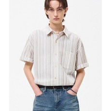트릴리온 TRILLION 리조트 스트라이프 포켓 오버핏 반팔 셔츠_아이보리 TRSSH39IV 120669